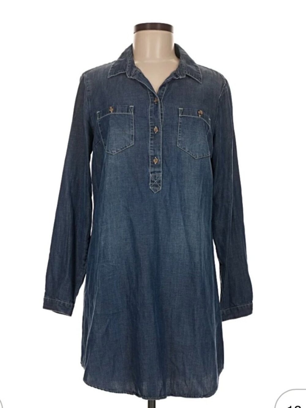 LUCKY BRAND Denim Shirt Dress Women's Small Long Sleeve Pockets Dark Wash Indie